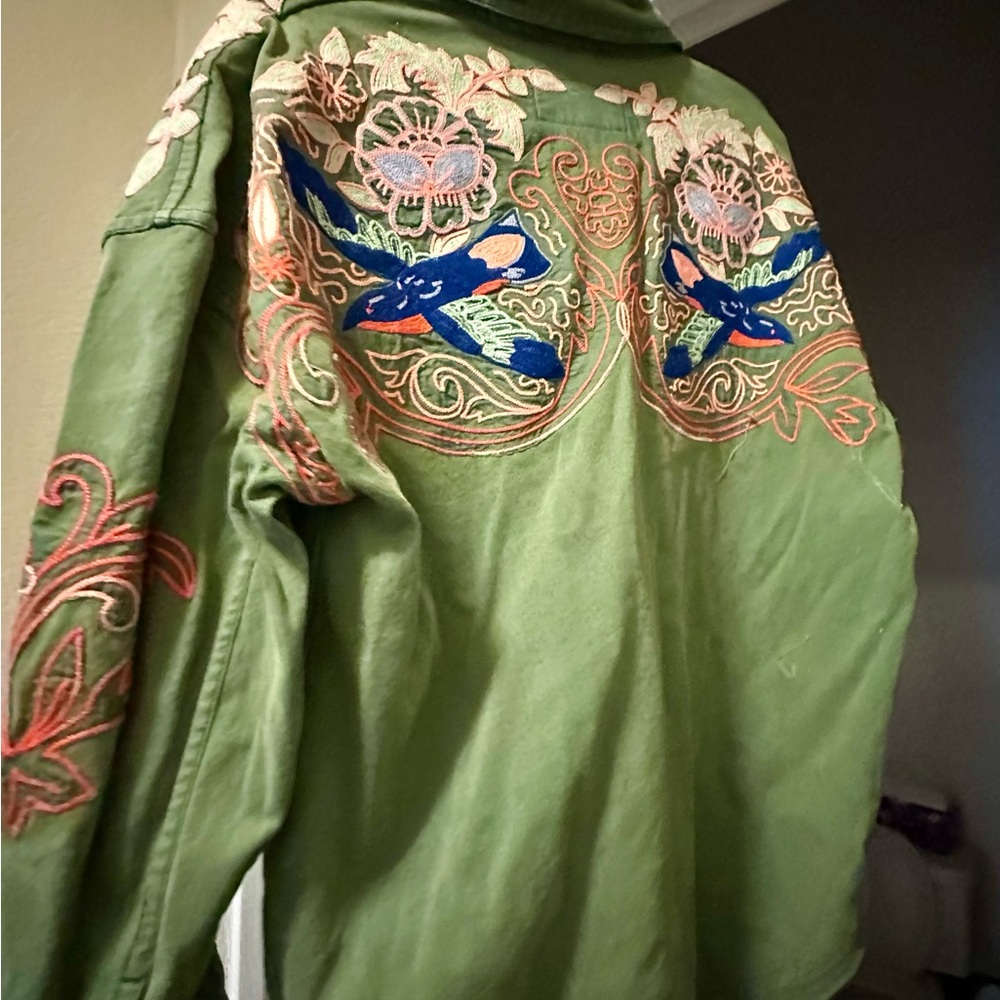 Free People Olive Embroidered Utility Jacket